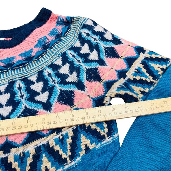 Sundance Fair Isle Knit Sweater Teal Pink Geometric Cotton/Wool Blend Womens M - Picture 3 of 6